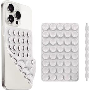 2PCS Silicone Suction Cup Phone Case Mount Double Sided,Silicon Sticky Phone Grip,Sticky Phone Stand for iPhone and Android,Hands-Free Grip Holder for Selfies and Videos(1White,1Transparent)