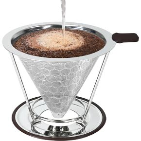 TECHSHARE Pour Over Coffee Dripper, Coffee Filters with 800 Mesh Steel Mesh Optimize Extraction For Rich Coffee Flavor, Stainless Steel Filter, Paperless Pour-over Coffee Maker