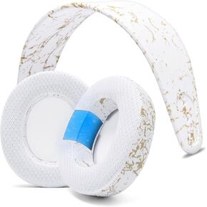 WC Earpad and Upgraded Silicone Headband Combo for Nova Pro Wireless Headphones | Cooling Gel Earpads & Matching Design Headband for Epic Gaming | Gold Marble