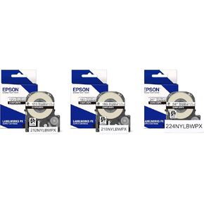Epson LABELWORKS Nylon Tapes Bundle - Black on White Industrial Nylon Label Maker Tape - 1/2", 3/4", 1" (12MM, 18MM, 24MM)