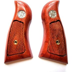 BMPL Hardwood Grips Compatible with N Frame Square Butt Handgun Checkered Revolver Handmade Handcraft Deluxe Diamond #N498