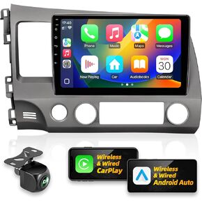 forHonda CIVIC 2006-2011 Radio Compatible with Wirelessly Carplay Android Auto Upgrade Android Car Stereo Bluetooth Navigation GPS TouchScreen FM WiFi Multimedia Player Backup Camera Head Unit