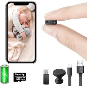 【Free 64G】 Smallest Wireless WiFi IP Camera,HD1080P Portable Battery Camera,Baby Monitor for Video Recording Live Feed with Night Vision,Motion Detection,Remote Viewing for Security with iOS Android