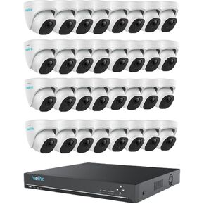 REOLINK 4K Security Camera System, Indoor Outdoor Surveillance, Person/Vehicle/Pet Detection, 1x Reolink 36CH Network Video Recorder, 3 HDD Bays, Up to 48TB, 32x PoE Security Camera RLC-820A & 1xNVR