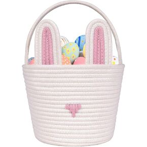 Easter Gift Basket Empty with Gift Bags and Ribbons, Easter Bunny Basket, Small Woven Rope Baskets for Organizing, Basket for gifting, Storage Basket Bins, Pink
