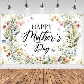 Avezano Happy Mothers Day Banner Wildflower Happy Mothers Day Decorations for Party Mother Day Backdrop for Indoor Outdoor Garden,Yard,Party Home Decorations 70.8 x 43.3 Inch