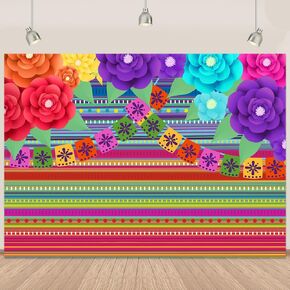 Colorful Stripes Cinco De Mayo Backdrop Mexican Paper Flowers Fiesta Backdrop Fiesta Cinco De Mayo Banner Mexican Party Decorations 7x5Ft