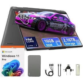 Lenovo Yoga 7i 14" 2-in-1 WUXGA Touchscreen Laptop, 16GB LPDDR5X, 2.16TB Storage(2TB SSD & 160GB Docking Station Set), Intel Ultra 7 155U, FHD Camera, Backlit Keyboard, Fingerprint, Win 11 Pro, Grey