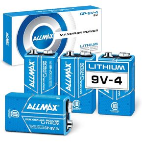 بطاريات Lithium Allmax 9V (4 عدد)-أطول مدة تدوم ، مقاومة للتسرب ، مدتها 10 سنوات ، الأداء النهائي-مثالية للكشف عن الدخان (9 فولت) in Kuwait