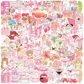 100Pcs Coquette Stickers, Cute Vinyl Laptop Stickers, Pink Coquette Aesthetic Stickers Decal, Pink Sticker Pack for Girls Water Bottles Laptop Computer Phone Guitar