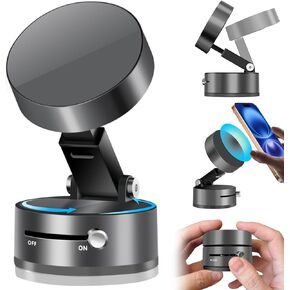 Vacuum Magnetic Suction Phone Mount,360-Degree Rotatable Suction Cup Magnetic Phone Mount Holder for Car/Mirror/Smooth Surface Foldable and Retractable Universal Cell Phone Holder Stand for All Phones