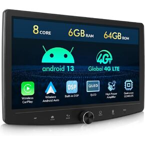 Eonon 6GB+64GB Double Din Car Stereo, 10.1 Inch Wireless CarPlay Android Auto Car Audio Receiver, Android 13 Touchscreen Navigation, Bluetooth, Backup Camera, 4G LTE, DSP, HDMI-UA13SK-PLUS