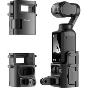 TELESIN Expansion Adapter for DJI Osmo Pocket 3 – Dual Cold Shoe Protective Cage with Removable Dual-Claw Adapter (Front/Back Switch) & Safety Lock, for Pocket 3 Action Quick-Release