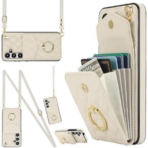 for Samsung Galaxy S25+ / S25 Plus Wallet Case with Card Holder, PU Leather with Crossbody Lanyard Wrist Strap Kickstand Cover for Women Case for Samsung Galaxy S25 Plus.Lanyard Black
