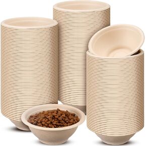 200 Pcs Disposable Pet Bowls Dog Food Bowls Travel Cat Bowls Bulk for Small Dogs Puppy Cat Food Dish Safe Paper Bowls 8 oz Container for Outdoor Small Animal Feeding and Watering Supplies