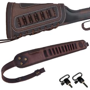 Durable Canvas Leather Buttstock Pouch with Padded Gun Sling and Swivels Set