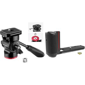 NEEWER GM24 Tripod Fluid Head Pan Tilt Head with Quick Release Plate and Handle, Metal Camera Tripod Head Compatible with Arca Swiss for Compact Cameras DSLR, CA063 Z f Handgrip L Shape Grip Included