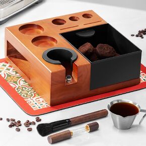 ARC Espresso Tamping Station With Knock Box, Coffee Organizer Box Fit For 51/54/58MM Portafilter, Tamper, Distributor, Puck Screen Espresso Accessories, With Drying Bar Mat, Cleaning Brush, Shot Cup