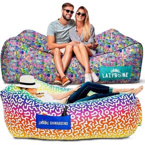 Chillbo Ultimate Bundle - Shwaggins Inflatable Couch & TrippyDraws Lazybone Easy Setup is Perfect for Hiking Gear, Beach Chair, and Music Festivals