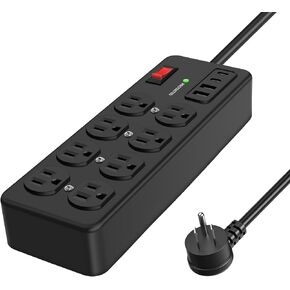 Metal Power Strip - 8 Outlet Heavy Duty Surge Protector with 20W USB Ports 15A 1200 Joules 6FT Cord for Home Office Kitchen Garage Industrial Workshop