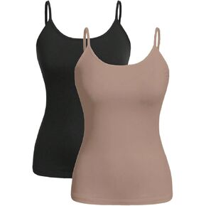 Women's 2 Pack Leopard Print Spaghetti Strap Cami Tops Slim Fit Crew Neck Sleeveless Camisole