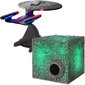FAMETEK Star Trek Borg Cube Bluetooth Speaker with Green Illumination and Star Trek U.S.S. Enterprise 1701-D – Enterprise Replica Bluetooth Speaker Bundle