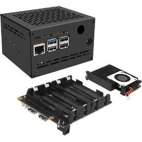 Geekworm X1202 4-Cell 5V UPS Shiled+X1202-C1 Metal Case+Active Cooler H505 for Raspberry Pi 5| Max 5.1V 5A Output|Wide 6-18V Input|Auto Power On|Safe Shutdown|Power Loss Detection…