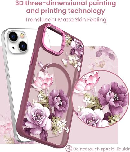 مغناطيسي لـ iPhone 14 Case+حامي الشاشة الزجاجية المقسّر ، [حماية من الدرجة العسكرية] حالة شعور بشعور غير لامع شفاف ، غطاء نمط للنساء للنساء لـ iPhone 13-Purple in Kuwait