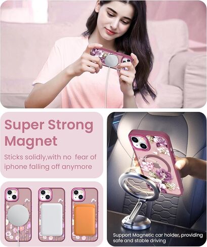 مغناطيسي لـ iPhone 14 Case+حامي الشاشة الزجاجية المقسّر ، [حماية من الدرجة العسكرية] حالة شعور بشعور غير لامع شفاف ، غطاء نمط للنساء للنساء لـ iPhone 13-Purple in Kuwait
