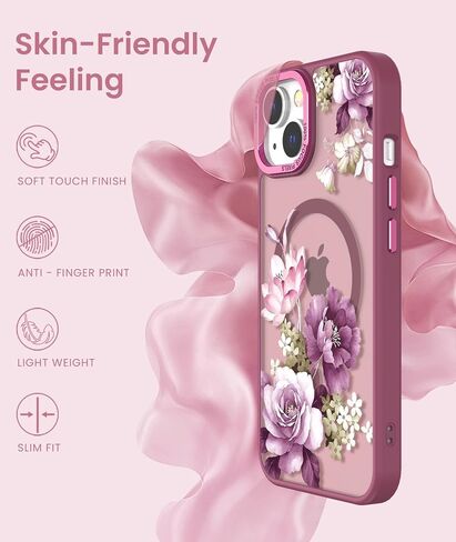 مغناطيسي لـ iPhone 14 Case+حامي الشاشة الزجاجية المقسّر ، [حماية من الدرجة العسكرية] حالة شعور بشعور غير لامع شفاف ، غطاء نمط للنساء للنساء لـ iPhone 13-Purple in Kuwait