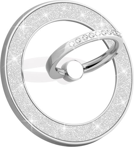 Magnetic Phone Ring Holder for Magsafe Grip Stylish Twinkling Crystal Magnetic Phone Grip Compatible with iPhone 16 Pro Max 15 14 13 12 for MagSafe Accessories (Glitter Silver) in Saudi Arabia