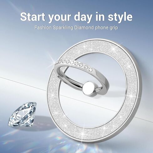 Magnetic Phone Ring Holder for Magsafe Grip Stylish Twinkling Crystal Magnetic Phone Grip Compatible with iPhone 16 Pro Max 15 14 13 12 for MagSafe Accessories (Glitter Silver) in Saudi Arabia