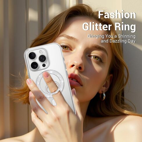 Magnetic Phone Ring Holder for Magsafe Grip Stylish Twinkling Crystal Magnetic Phone Grip Compatible with iPhone 16 Pro Max 15 14 13 12 for MagSafe Accessories (Glitter Silver) in Saudi Arabia