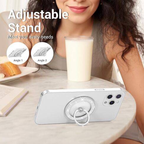 Magnetic Phone Ring Holder for Magsafe Grip Stylish Twinkling Crystal Magnetic Phone Grip Compatible with iPhone 16 Pro Max 15 14 13 12 for MagSafe Accessories (Glitter Silver) in Saudi Arabia
