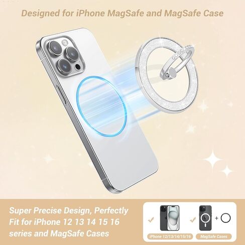 Magnetic Phone Ring Holder for Magsafe Grip Stylish Twinkling Crystal Magnetic Phone Grip Compatible with iPhone 16 Pro Max 15 14 13 12 for MagSafe Accessories (Glitter Silver) in Saudi Arabia