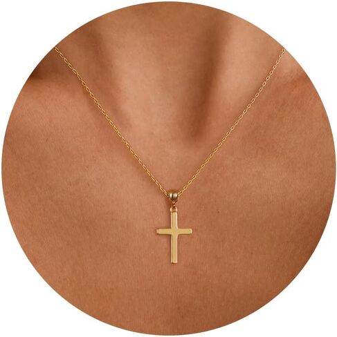Moodear Cross Necklace for Women - Dainty 14K Gold Plated/Sterling Silver/Rose Gold Layered Cross Pendant Simple Cute Necklaces for Women Trendy Jewelry Gifts in Kuwait