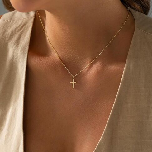 Moodear Cross Necklace for Women - Dainty 14K Gold Plated/Sterling Silver/Rose Gold Layered Cross Pendant Simple Cute Necklaces for Women Trendy Jewelry Gifts in Kuwait