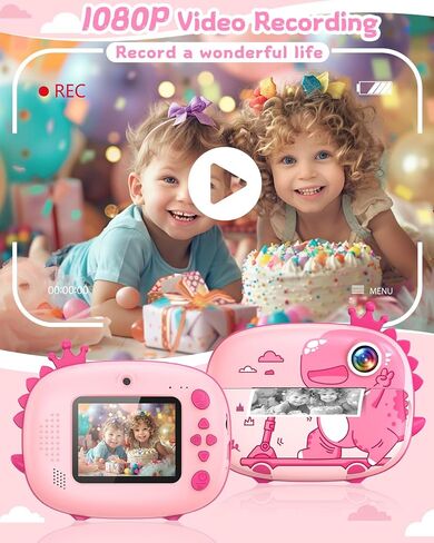 Kids Camera Instant Print 20MP 1080P Kids Digital Cameras for Boys Girls Ink Free Dinosaur Print Camera for Kids Aged 3-10 Toddler Camera for Kids Christmas Birthday Gifts (Green) in Saudi Arabia