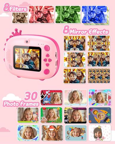 Kids Camera Instant Print 20MP 1080P Kids Digital Cameras for Boys Girls Ink Free Dinosaur Print Camera for Kids Aged 3-10 Toddler Camera for Kids Christmas Birthday Gifts (Green) in Saudi Arabia