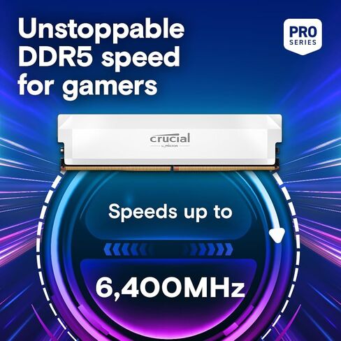 Crucial Pro DDR5 RAM 64GB Kit (2x32GB) 6400MHz CL40, Overclocking Desktop Gaming Memory, Intel XMP 3.0 & AMD Expo Compatible – White CP2K32G64C40U5W in Kuwait