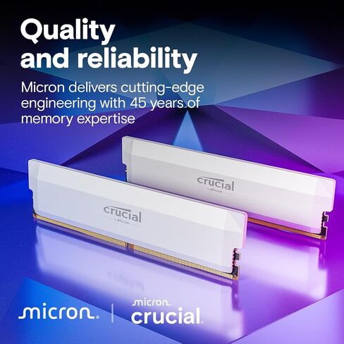 Crucial Pro DDR5 RAM 64GB Kit (2x32GB) 6400MHz CL40, Overclocking Desktop Gaming Memory, Intel XMP 3.0 & AMD Expo Compatible – White CP2K32G64C40U5W in Kuwait
