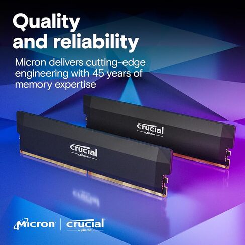 Crucial Pro DDR5 RAM 64GB Kit (2x32GB) 6400MHz CL40, Overclocking Desktop Gaming Memory, Intel XMP 3.0 & AMD Expo Compatible – White CP2K32G64C40U5W in Kuwait