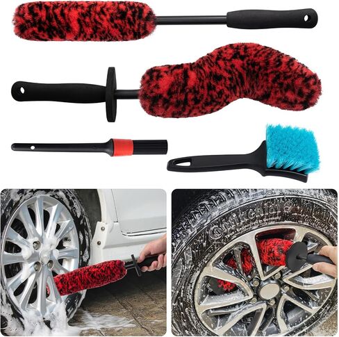 Car Wheel and Tire Cleaner Brushes Kit Auto Motorcycle Rim Hub Ultra Soft Microfiber Bendable Woolies Bristle Cleaning Set to Professional Care Washing Interior Detailing Supplies in Saudi Arabia