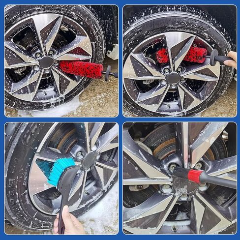 Car Wheel and Tire Cleaner Brushes Kit Auto Motorcycle Rim Hub Ultra Soft Microfiber Bendable Woolies Bristle Cleaning Set to Professional Care Washing Interior Detailing Supplies in Saudi Arabia