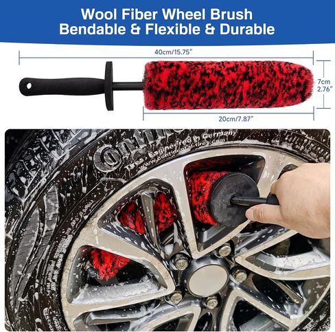 Car Wheel and Tire Cleaner Brushes Kit Auto Motorcycle Rim Hub Ultra Soft Microfiber Bendable Woolies Bristle Cleaning Set to Professional Care Washing Interior Detailing Supplies in Saudi Arabia