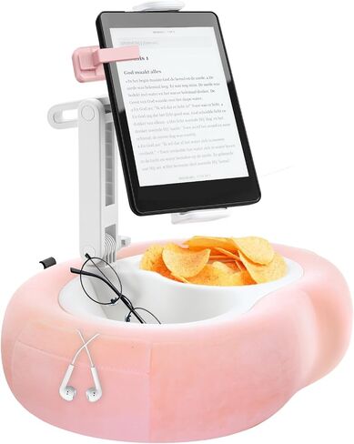 Adjustable Tablet Pillow Stand with 360° Rotating Holder, Detachable Snack Tray & Storage Pockets, Soft Washable Velvet for 5-12.9 Inch Devices in Saudi Arabia