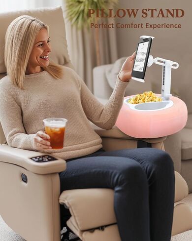 Adjustable Tablet Pillow Stand with 360° Rotating Holder, Detachable Snack Tray & Storage Pockets, Soft Washable Velvet for 5-12.9 Inch Devices in Saudi Arabia