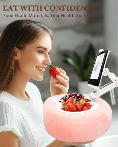 Adjustable Tablet Pillow Stand with 360° Rotating Holder, Detachable Snack Tray & Storage Pockets, Soft Washable Velvet for 5-12.9 Inch Devices in Saudi Arabia