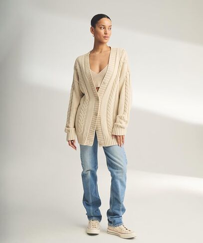 Women Cafe Cotton Cashmere Cable Knit Cardigan, Sangria,Medium in Kuwait