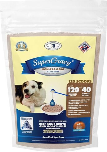 SuperGravy Bon A’ La Goat | Natural Dog Food Gravy Topper | Beef Bone Broth, Goat Milk for Dogs | Gluten Free & Grain Free, 14 Scoops, 01098, White in Kuwait